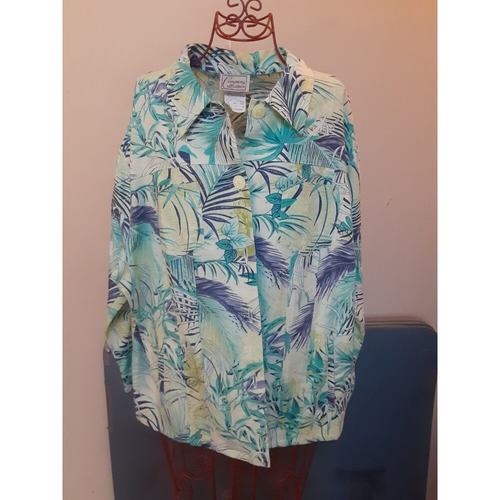 Vintage 90s Company Collection Tropical floral pant set resort wear blue green - Picture 3 of 16